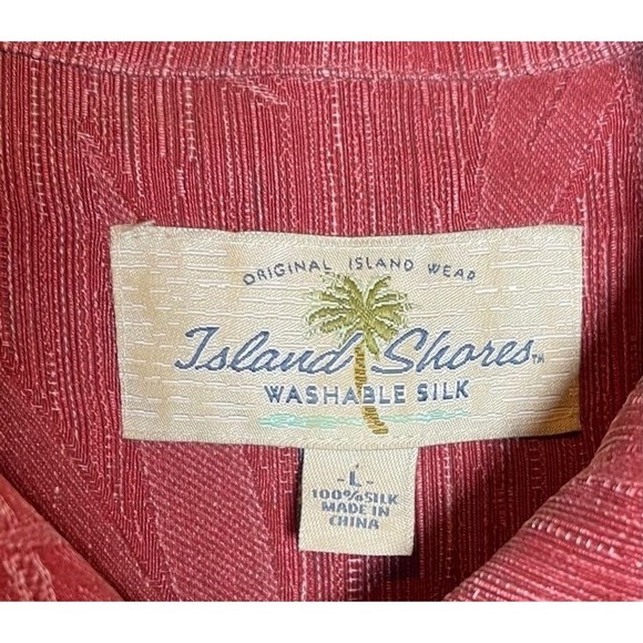 Island Shores Large Red Tropical Print Washable Silk Shirt Casual Relax Workwear - Picture 3 of 11